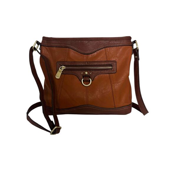 B.O.C. Born Concepts Crossbody Bag Brown Faux Leather Zip Top Saddle Style - Picture 1 of 14